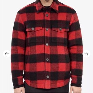 The Kooples Plaid Wool Blend Overshirt Valentine, Medium, Red/Black MSRP $615